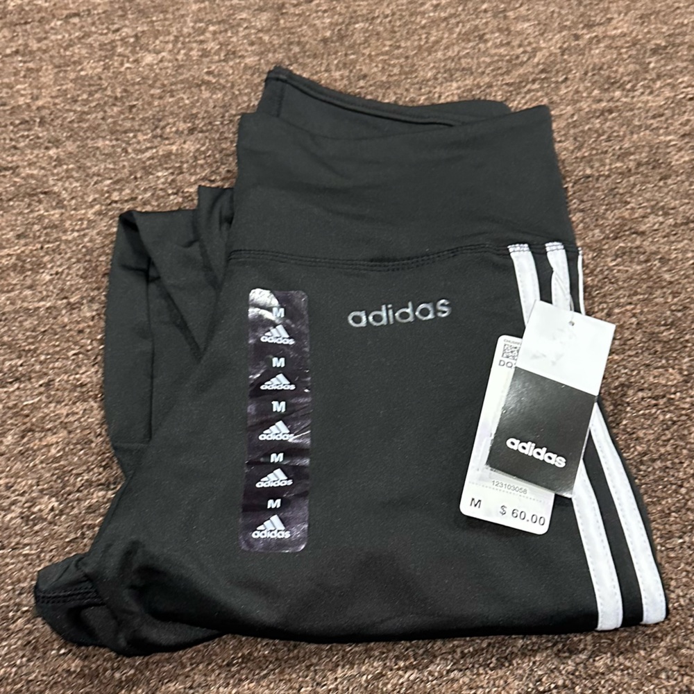 Brand NWT Adidas Black White 3-Stripe Cotton Spandex Stretch Yoga Pant MLegging
